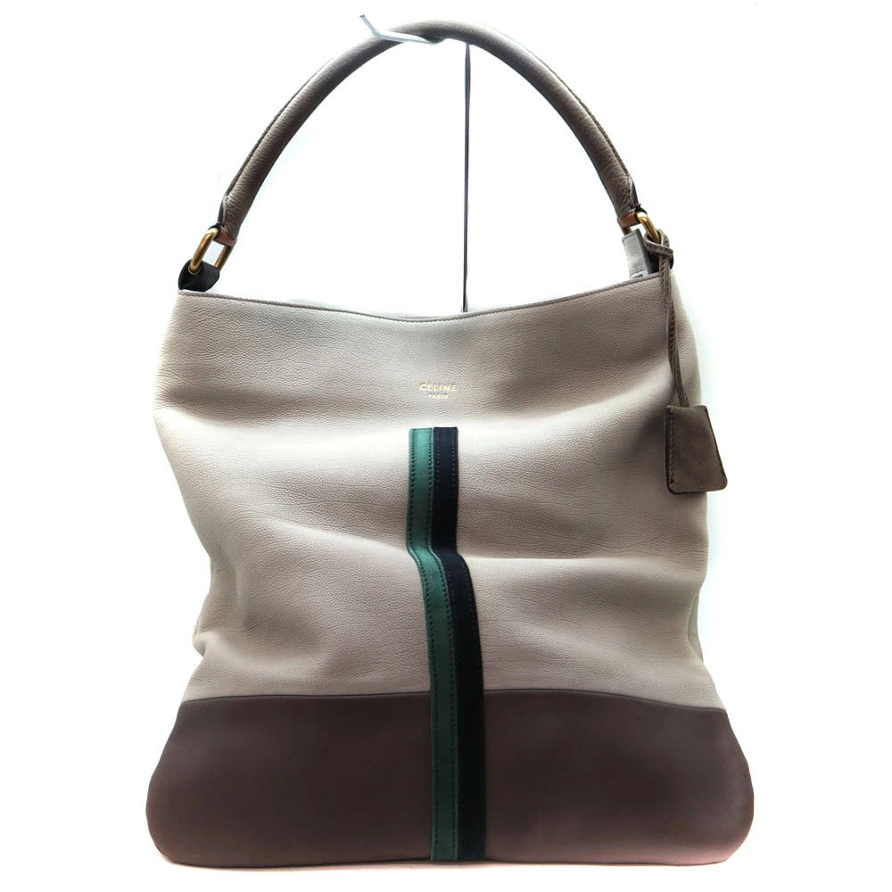 Celine One Shoulder Hobo bag leather Greige Gray